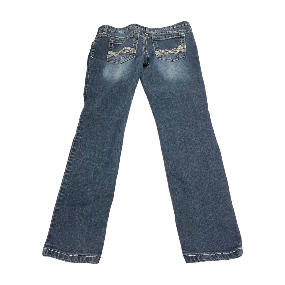 Rue 21 Jeans Low Rise Skinny Blue Denim Embroidered Juniors W 32 L 28.5 - Picture 4 of 8